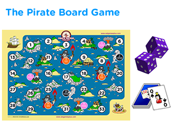 Pirate board game for reviewing various math skills